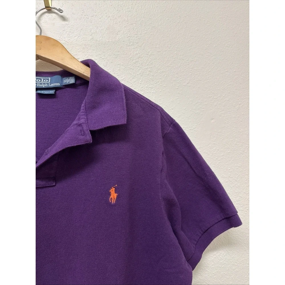 Y2K Polo Ralph Lauren Men's XL Custom Fit Purple Polo Shirt Orange Pony Logo
